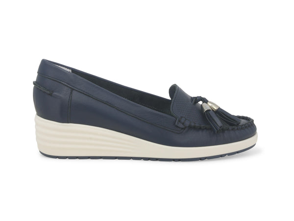 Melluso Mocassini Estivi Nappine con Zeppa Tomaia Pelle Blu 01027W-233015